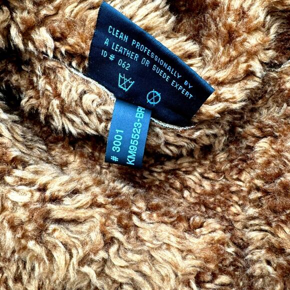 KENNETH COLE REACTION Women's Large Leather Jacket Coat Teddy Fur Lining Buttons - Picture 6 of 9